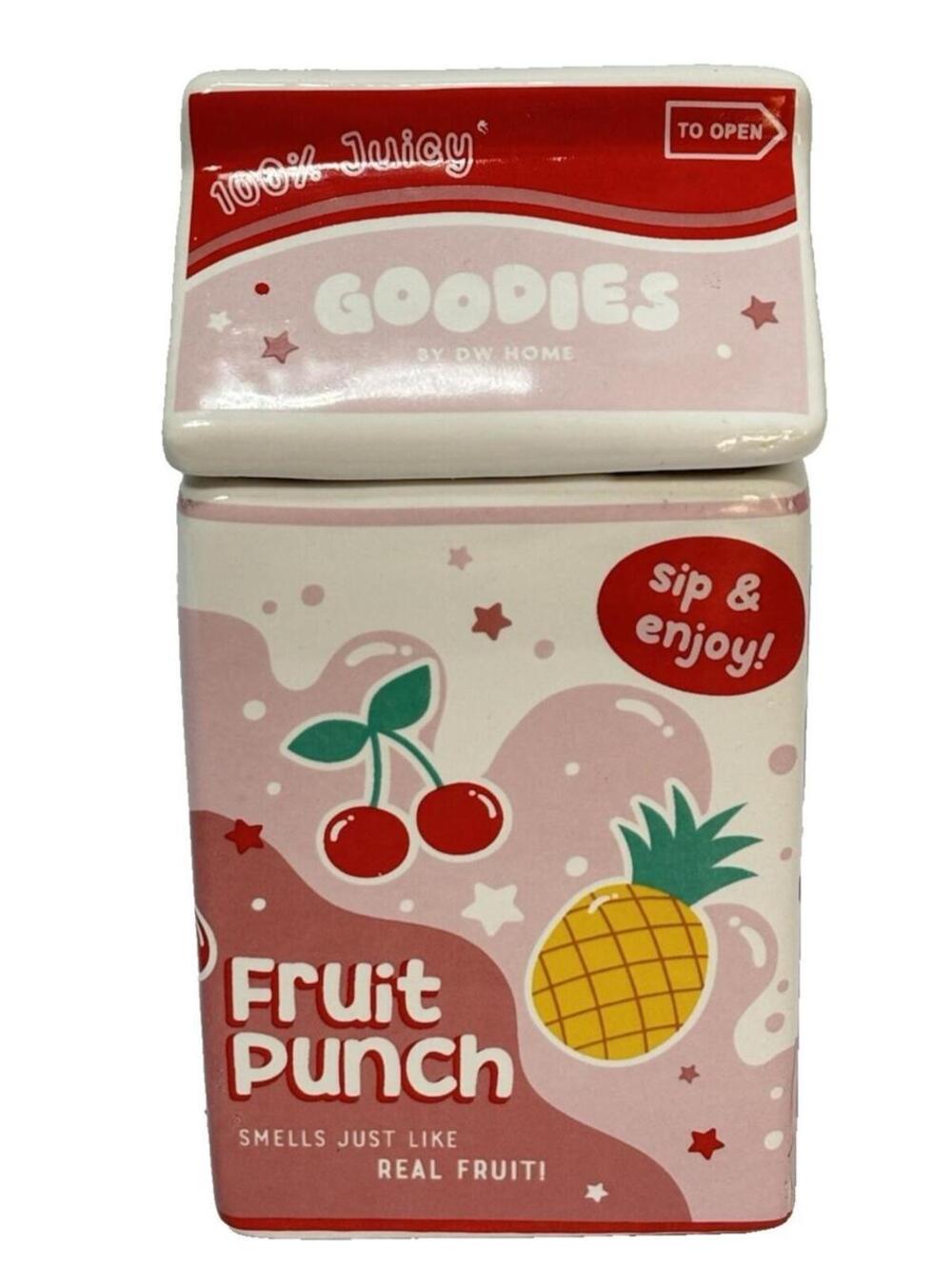 Fruit Punch Scented Candle Ceramic Milk Carton Jar Home Decor 6.4oz 189ml Fun!!!